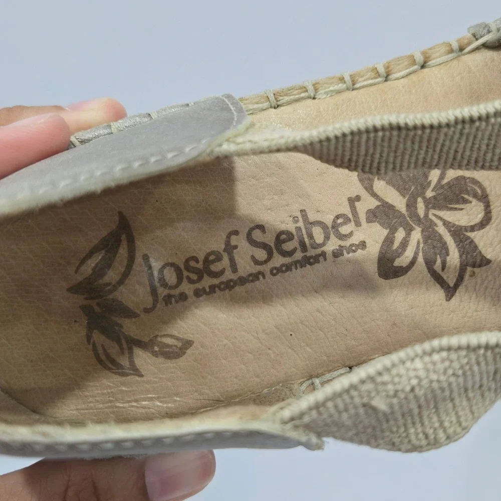 Josef Seibel Womens 40 Metallic Gold Leather Elastic Strap Espadrille Flat AC898
